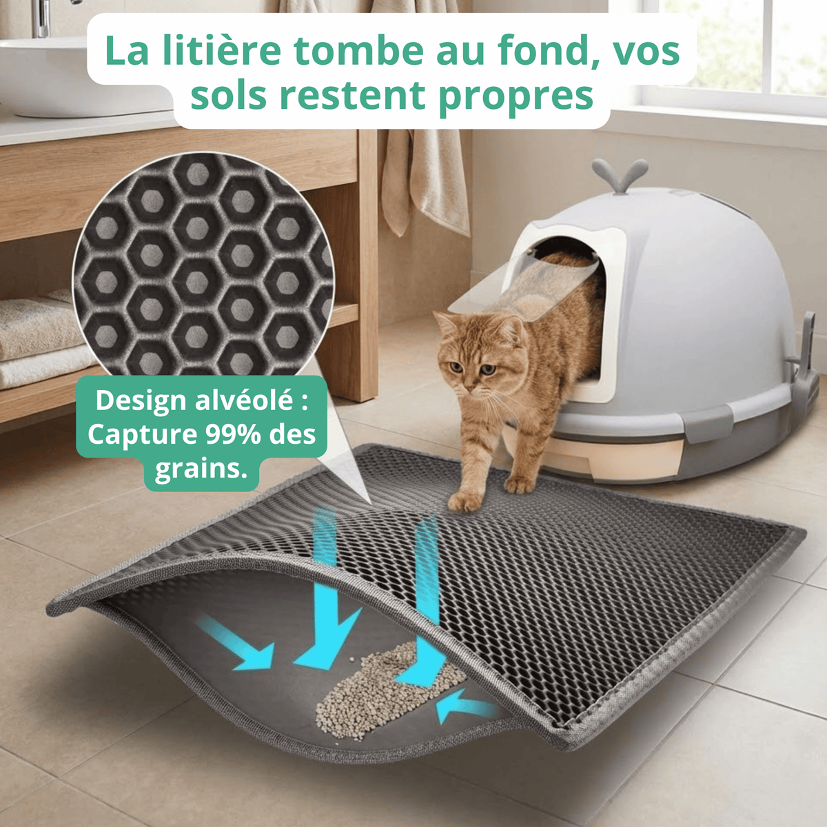 Tapis de Litière Double Couche Chatonia — Zéro grain dans la maison