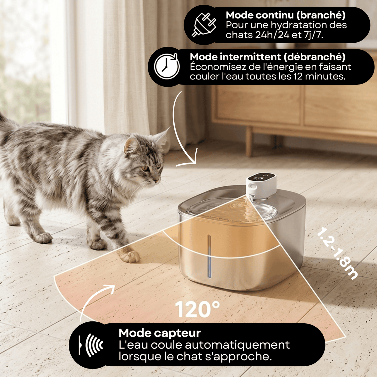 Fontaine Sans Fil 4 L Inox Chatonia — Premium