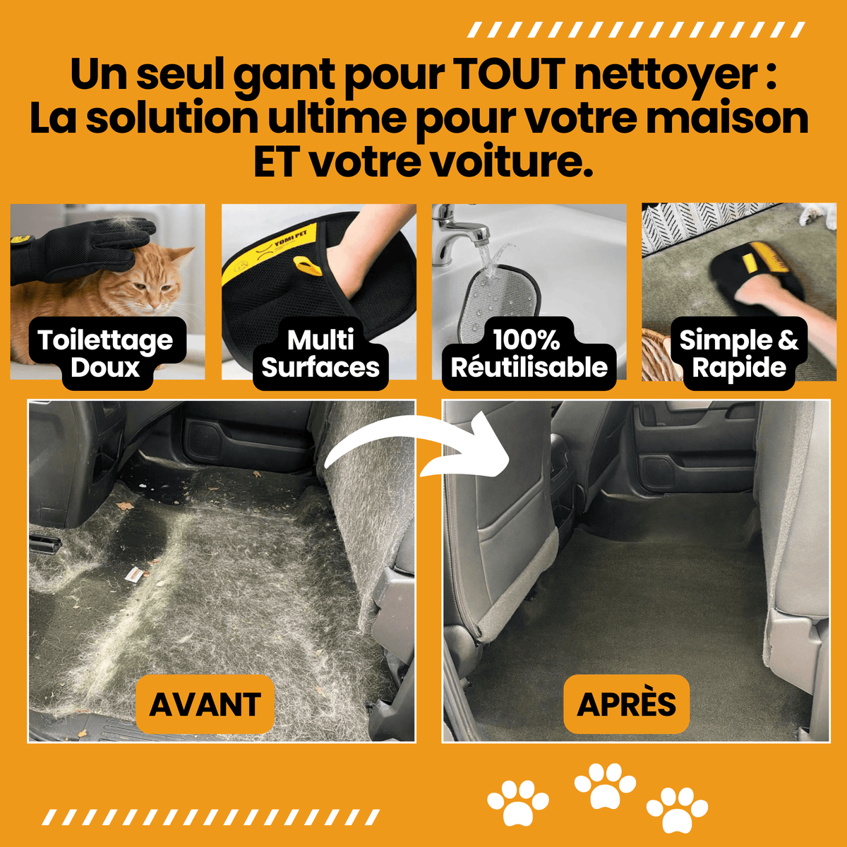 Gant Anti-Poils Chatonia — Brosse, masse et ramasse les poils
